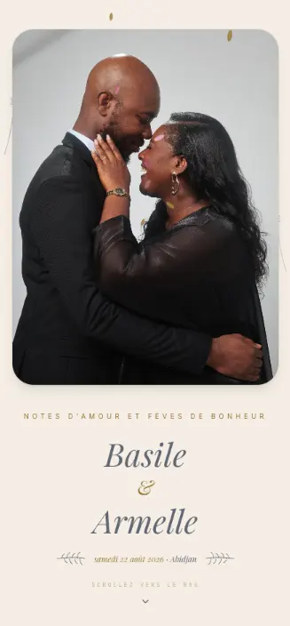 Aperçu de la page d'invitation de Basile & Armelle
